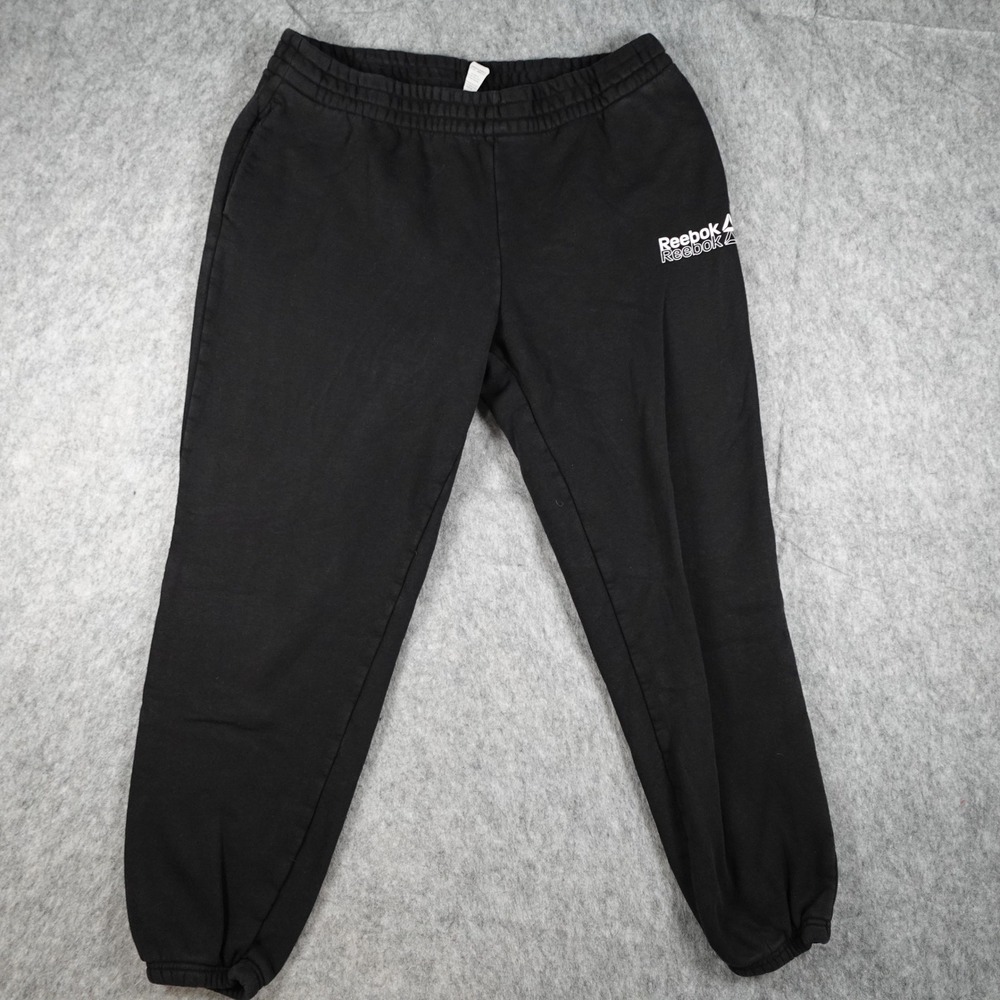 Reebok Pants Mens Extra Large Black Fleece Joggers Sweatpants Sporty